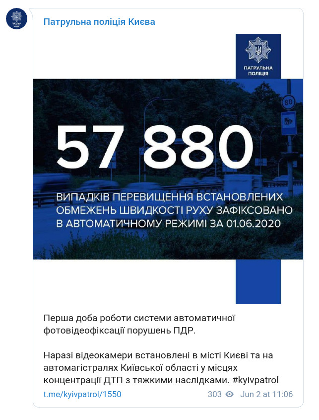 Скриншот сообщения Патрульной полиции Киева в Telegram